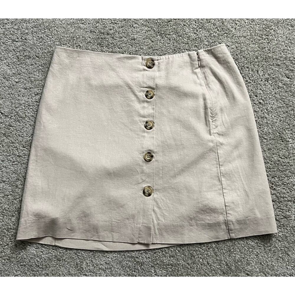 Loft Linen 100% Cotton Skirt With Buttons In Front Size 10 Minimalist
